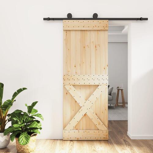 Skydedør med monteringssæt 80x210 cm massivt fyrretræ