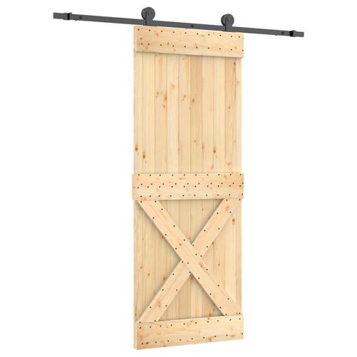 Skydedør med monteringssæt 80x210 cm massivt fyrretræ