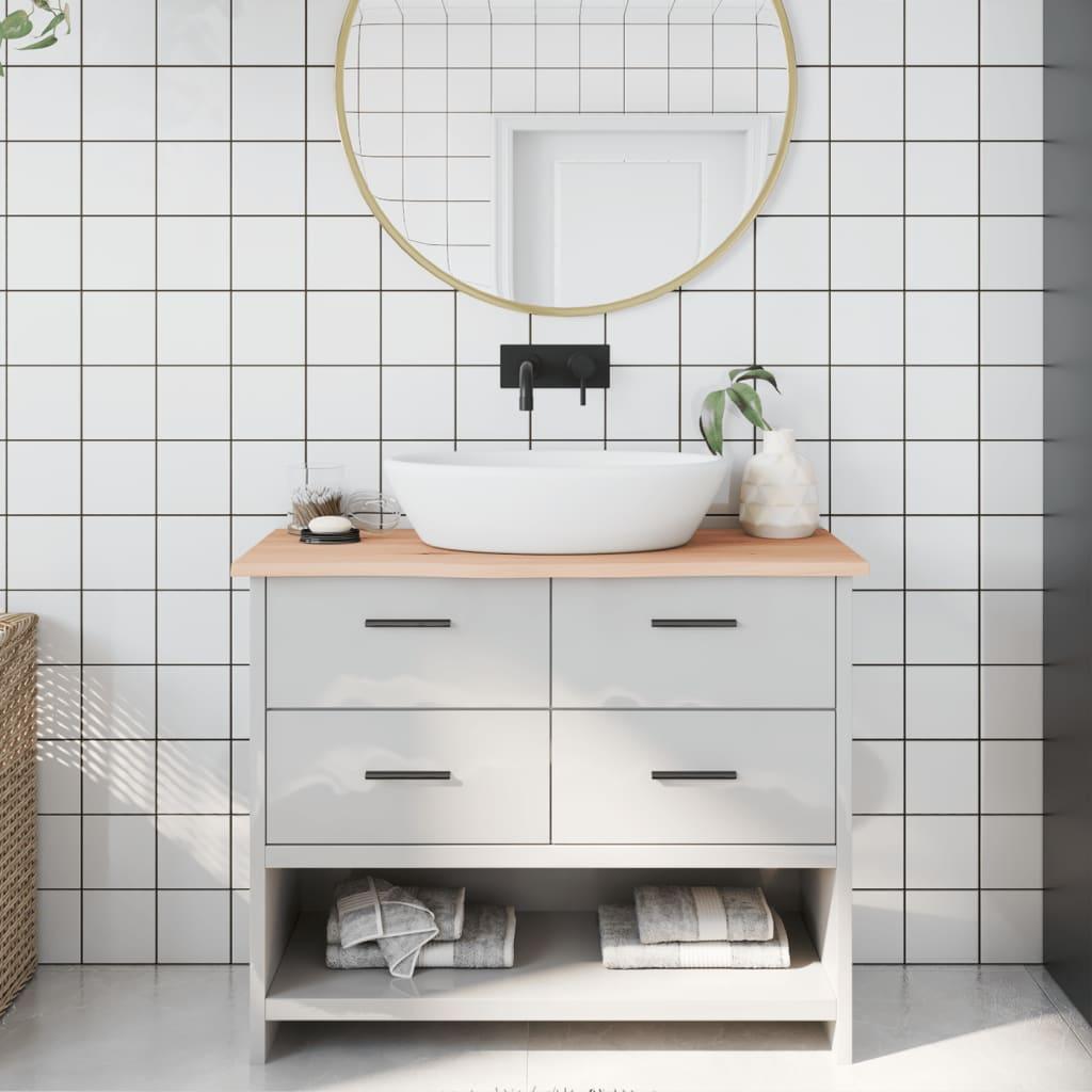 Bordplade til badeværelse 100x30x2 cm massivt træ ubehandlet