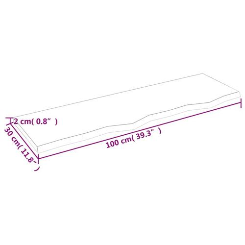 Bordplade til badeværelse 100x30x2 cm massivt træ ubehandlet