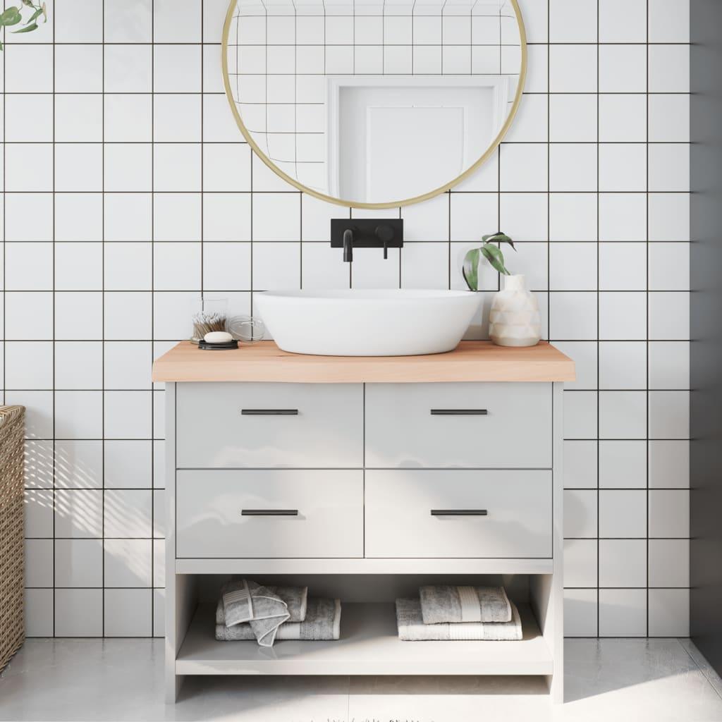 Badeværelsesbordplade i massivt egetræ 100 x 40 x 2-6 cm - ubehandlet med naturlig kant