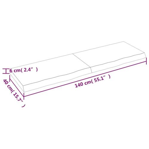 Bordplade til badeværelse 140x40x(2-6)cm massivt træ ubehandlet
