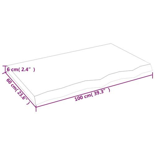 Bordplade til badeværelse 100x60x(2-6)cm massivt træ ubehandlet