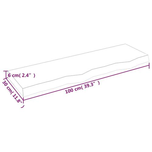 Bordplade til badeværelse 100x30x(2-6) cm massivt træ lysebrun
