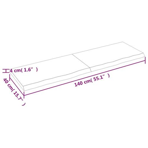 Bordplade 140x40x(2-4) cm ubehandlet massivt egetræ