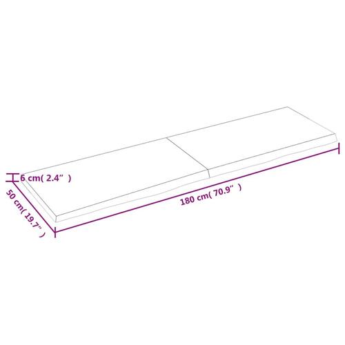 Bordplade til badeværelse 180x50x(2-6)cm massivt træ ubehandlet
