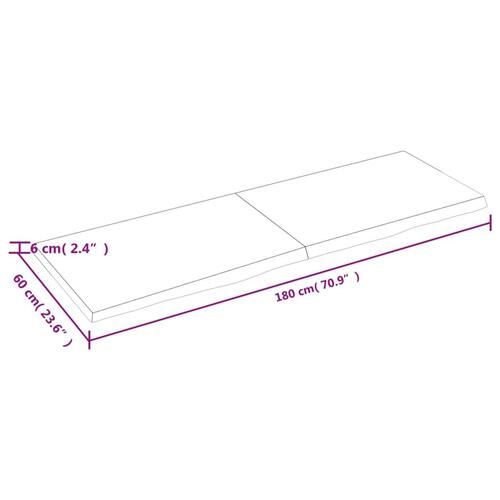 Bordplade til badeværelse 180x60x(2-6)cm massivt træ ubehandlet