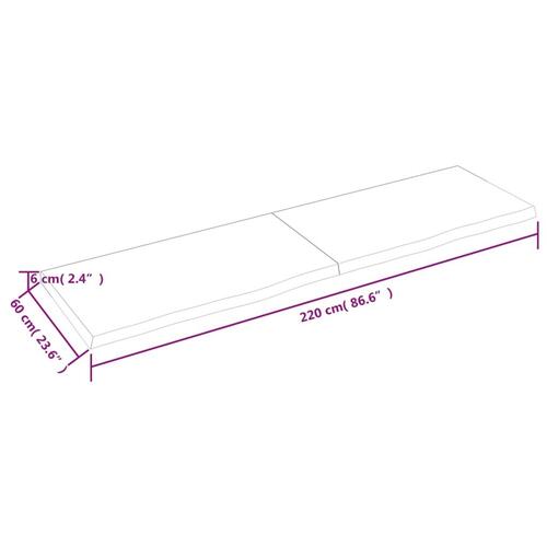 Bordplade til badeværelse 220x60x(2-6)cm massivt træ ubehandlet