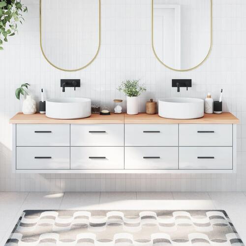 Bordplade til badeværelse 220x40x(2-4)cm massivt træ ubehandlet
