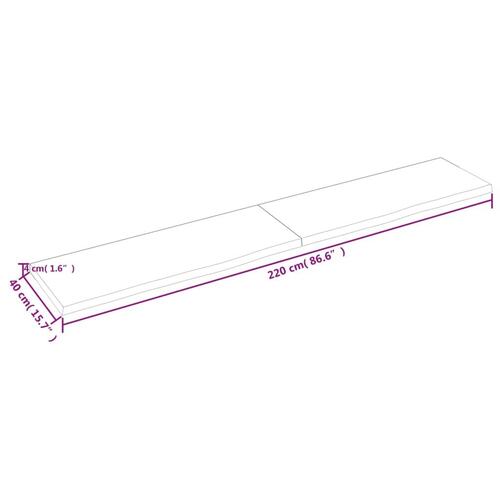 Bordplade til badeværelse 220x40x(2-4)cm massivt træ ubehandlet
