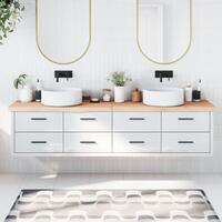 Bordplade til badeværelse 220x30x(2-6)cm massivt træ ubehandlet