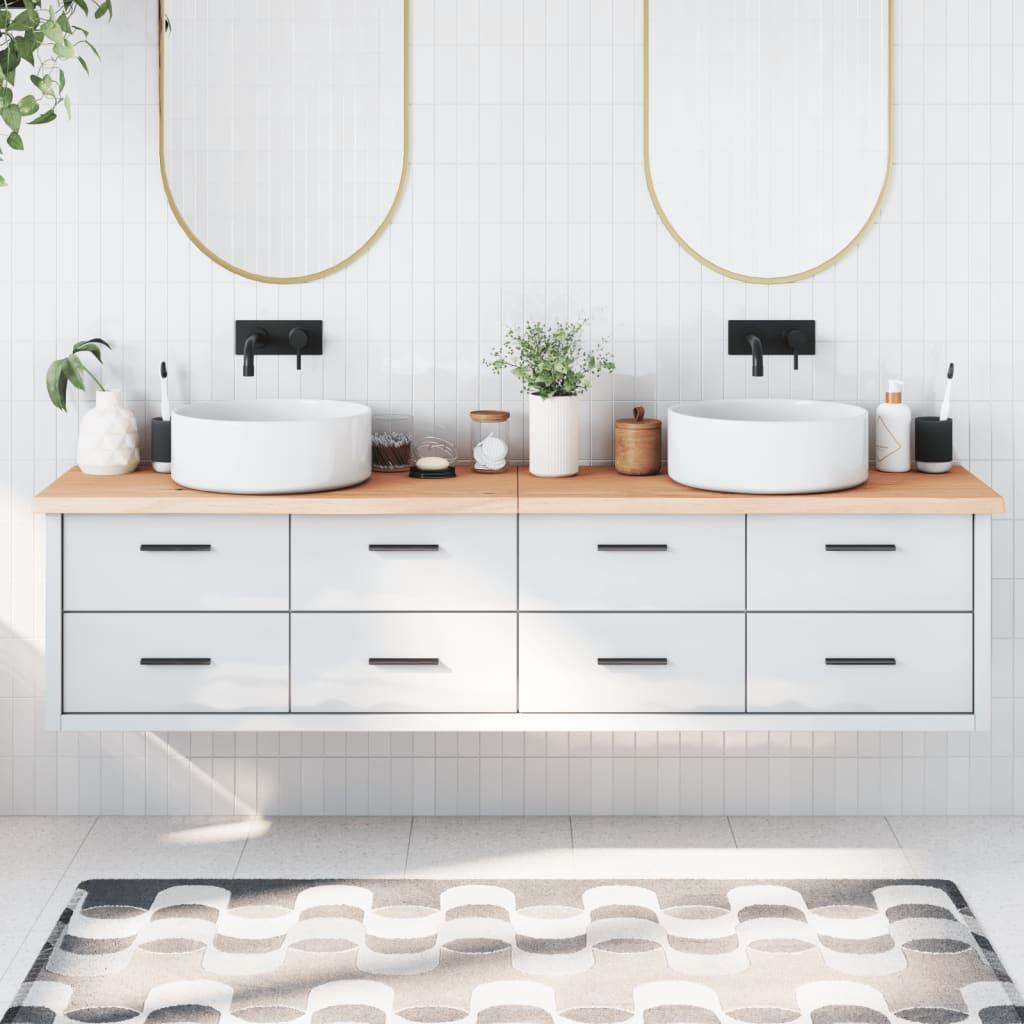 Bordplade til badeværelse 200x50x(2-4)cm massivt træ ubehandlet