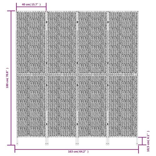 Rumdeler med 4 paneler 163x180 cm vandhyacint brun