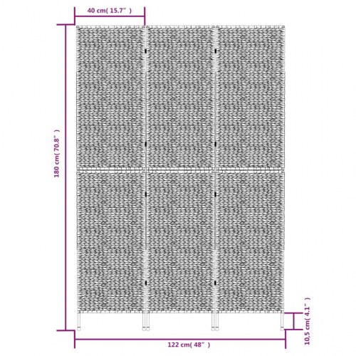 Rumdeler med 3 paneler i vandhyacint - 122 × 180 cm, brun