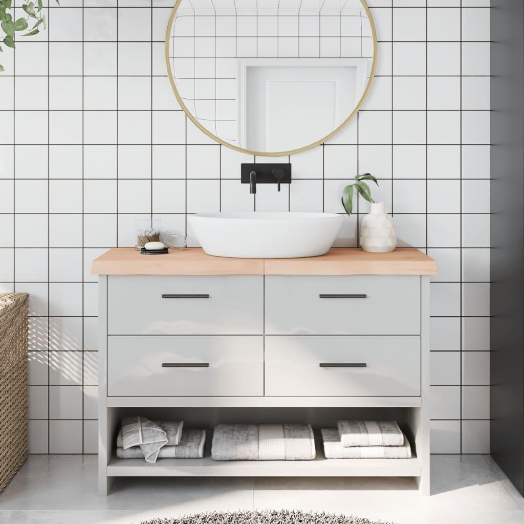Bordplade til badeværelse 120x40x(2-6)cm massivt træ ubehandlet