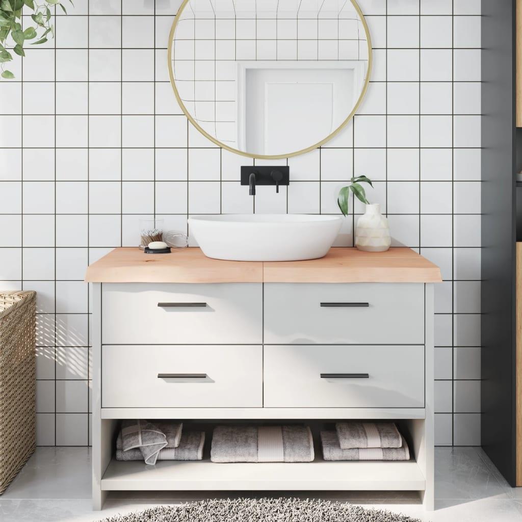 Bordplade til badeværelse 120x50x(2-6)cm massivt træ ubehandlet