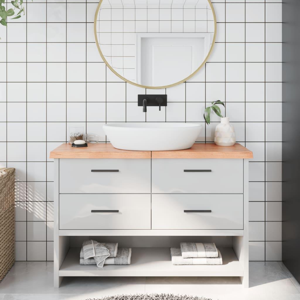 Bordplade til badeværelse 120×30×(2-4) cm - massivt egetræ, lysebrun billede