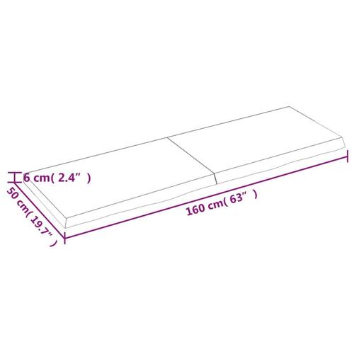 Bordplade til badeværelse 160x50x(2-6) cm massivt træ lysebrun