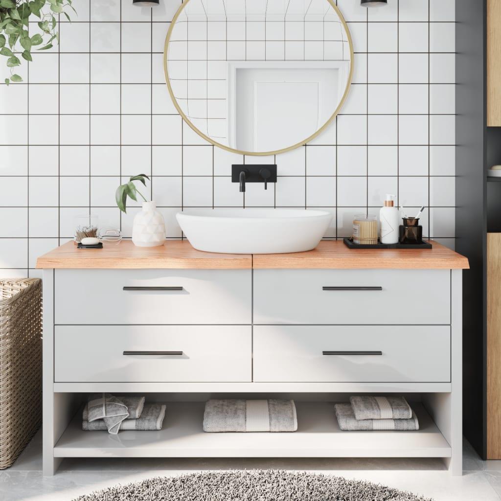 Bordplade til badeværelse i massivt egetræ 160×40×(2-4) cm - lysebrun billede