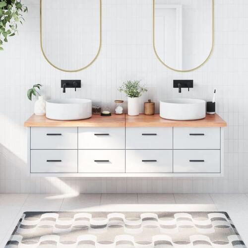Bordplade til badeværelse 180x50x(2-4) cm massivt træ lysebrun