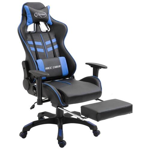 Gamingstol med fodstøtte kunstlæder blå