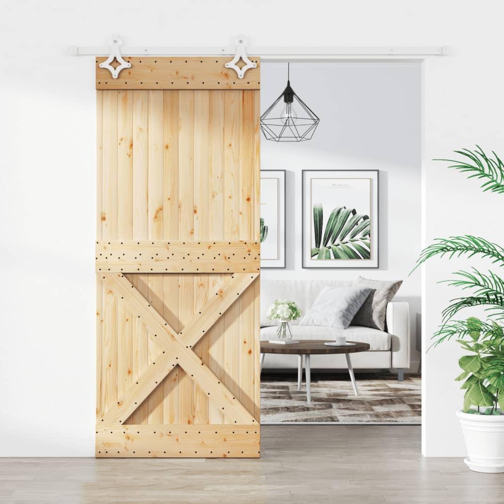 Skydedør med monteringssæt 85x210 cm massivt fyrretræ