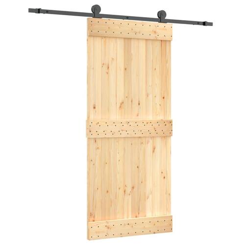 Skydedør med monteringssæt 90x210 cm massivt fyrretræ