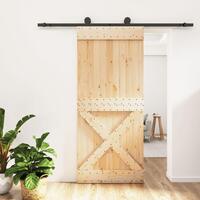 Skydedør med monteringssæt 90x210 cm massivt fyrretræ