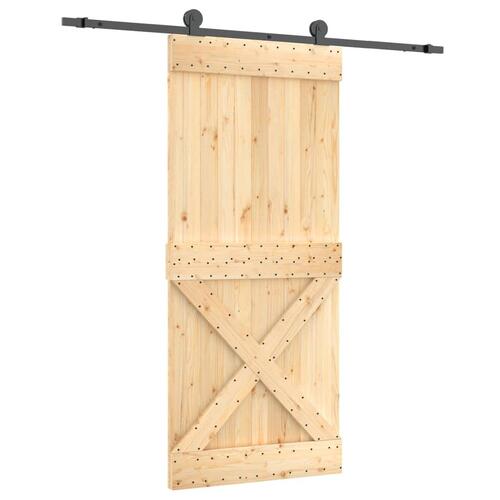 Skydedør med monteringssæt 90x210 cm massivt fyrretræ
