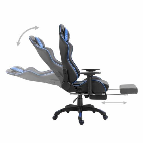Gamingstol med fodstøtte kunstlæder blå