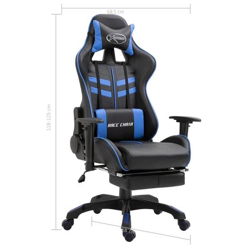 Gamingstol med fodstøtte kunstlæder blå