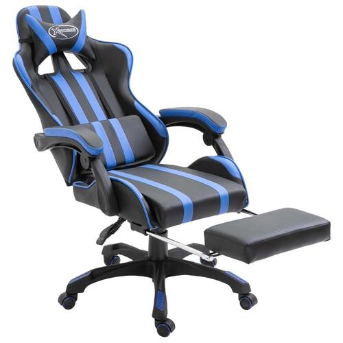 Gamingstol med fodstøtte kunstlæder blå
