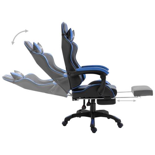 Gamingstol med fodstøtte kunstlæder blå