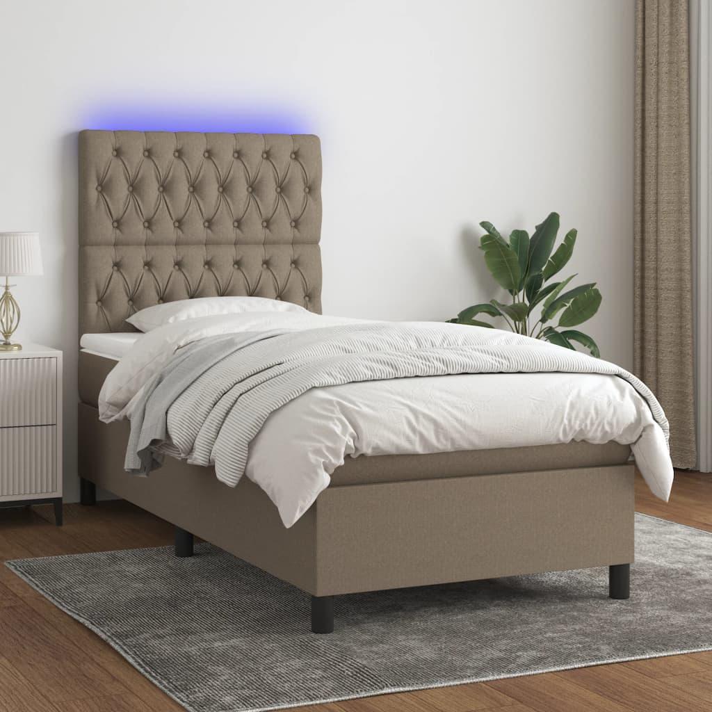 Kontinentalseng med LED-lys 90x190 cm stof gråbrun billede
