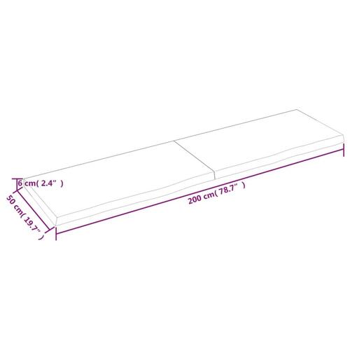 Bordplade 200x50x(2-6) cm ubehandlet massivt egetræ