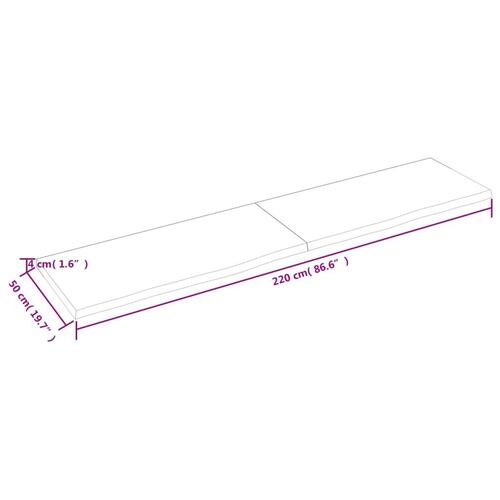Bordplade 220x50x(2-4) cm ubehandlet massivt egetræ