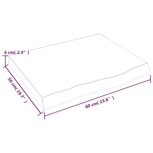 Bordplade 60x50x(2-6) cm behandlet massivt egetræ lysebrun