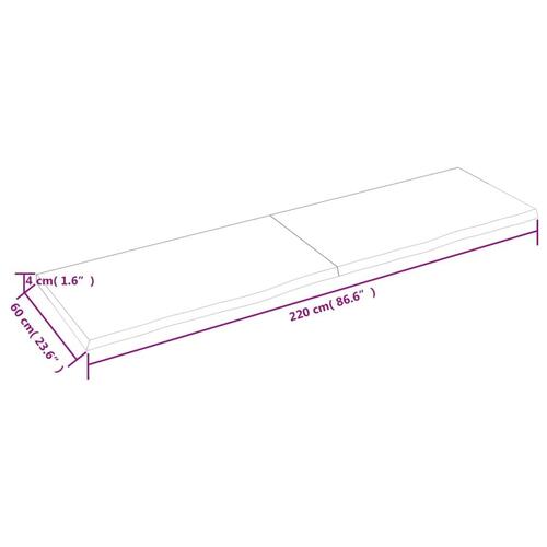 Bordplade 220x60x(2-4) cm behandlet massivt egetræ lysebrun