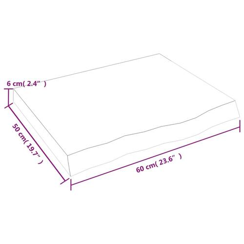 Bordplade 60x50x(2-6) cm behandlet massivt egetræ mørkebrun