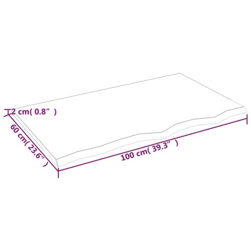 Bordplade 100x60x2 cm behandlet massivt egetræ mørkebrun