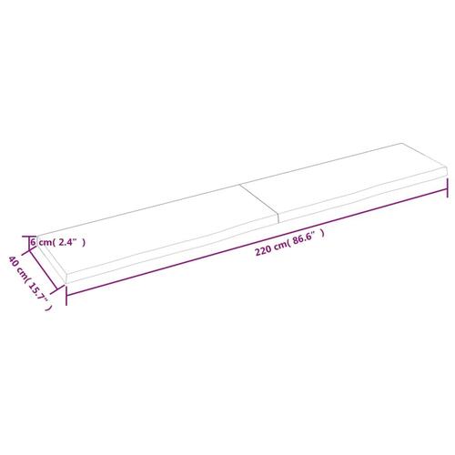 Bordplade 220x40x(2-6) cm behandlet massivt egetræ mørkebrun