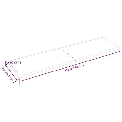 Bordplade 220x60x(2-4) cm behandlet massivt egetræ mørkebrun