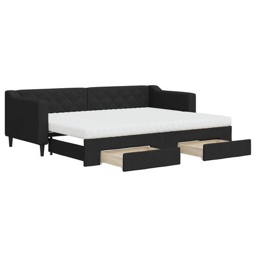 Daybed med udtræk og skuffer 80x200 cm stof sort