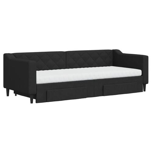 Daybed med udtræk og skuffer 80x200 cm stof sort