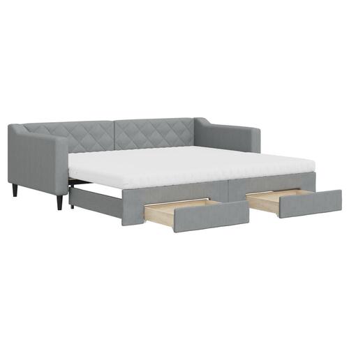 Daybed med udtræk og skuffer 90x200 cm stof lysegrå