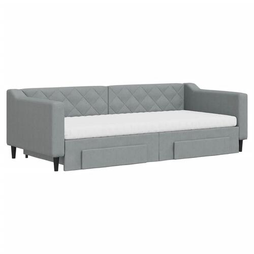 Daybed med udtræk og skuffer 90x200 cm stof lysegrå