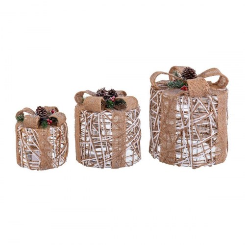Julepynt Hvid Natur Metal Plastik Fiber Gaveæske 25 x 25 x 35 cm (3 enheder)