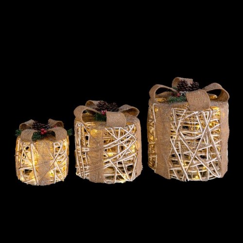 Julepynt Hvid Natur Metal Plastik Fiber Gaveæske 25 x 25 x 35 cm (3 enheder)