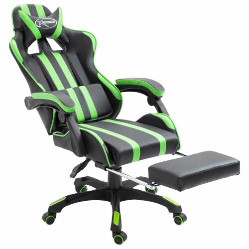 Gamingstol med fodstøtte kunstlæder grøn