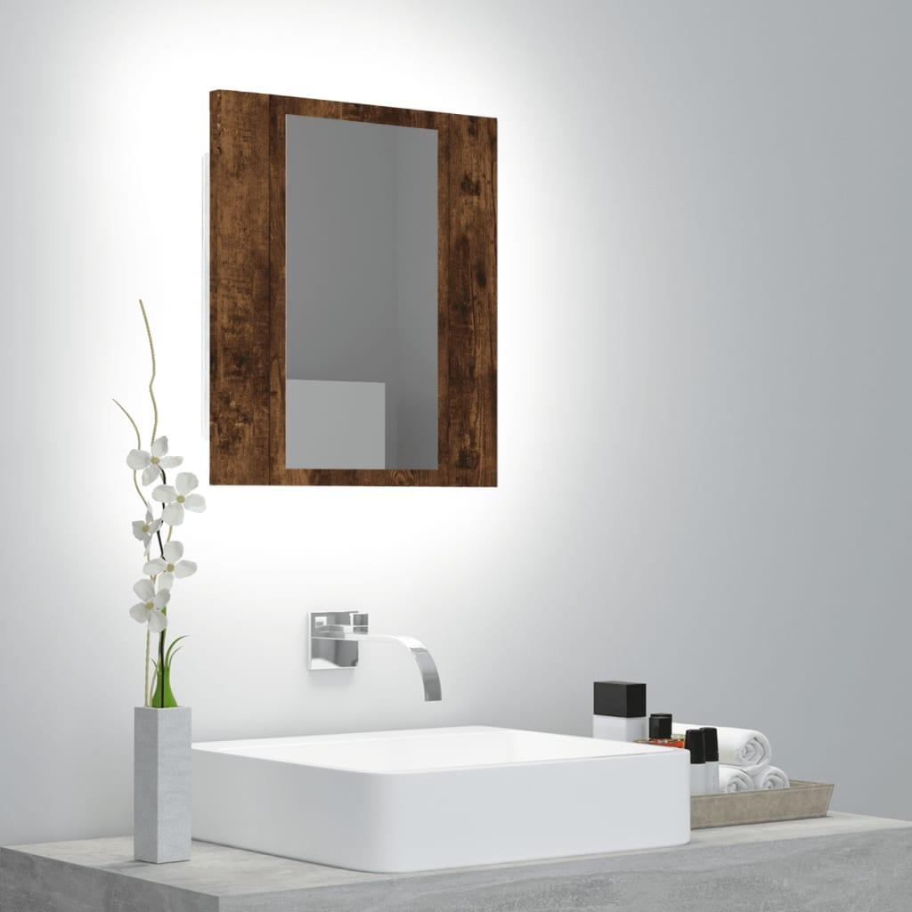 Spejlskab med LED-lys 40x12x45 cm konstrueret træ røget eg